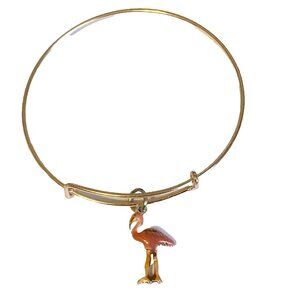 Rose Gold Pink Flamingo Charm Bracelet Peach Enamel Island Bird Plated